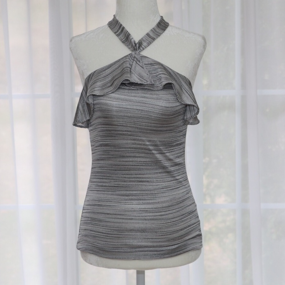 The Limited striped silver ruffled tank top